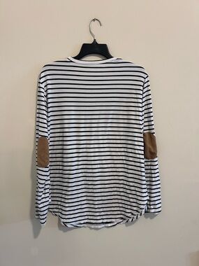 Striped Long Sleeve Top with Brown‎ Elbow Patches